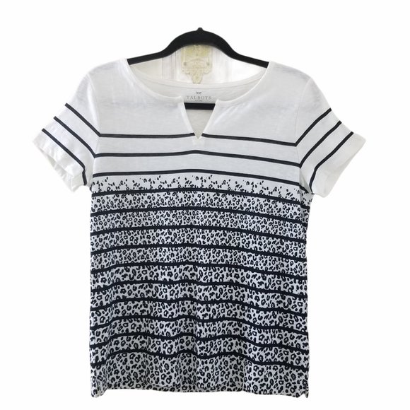 Talbots Tops - Talbots Petites Black White Stripe Leopard Print